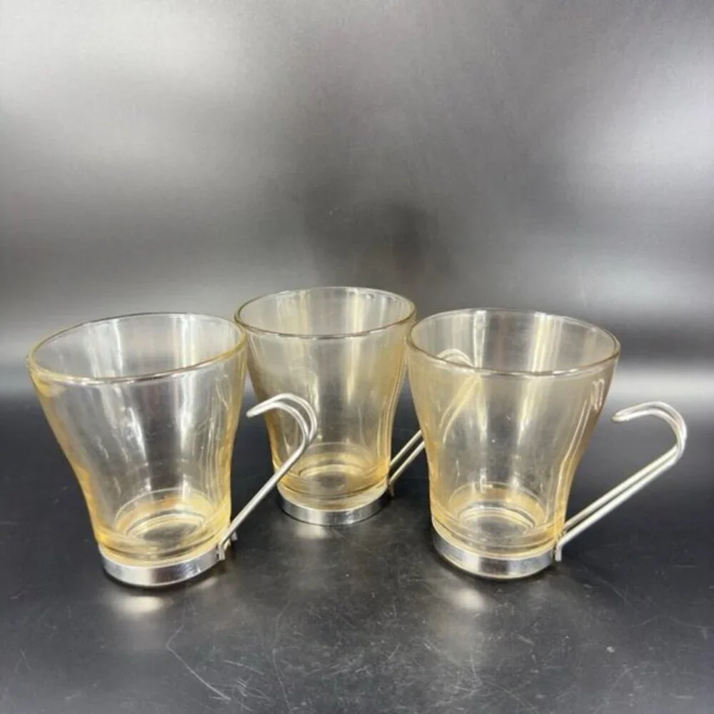 Bormioli Rocco Verdi Espresso‎ Cup Mug With Stainless Steel Handle Set 2 Glasses